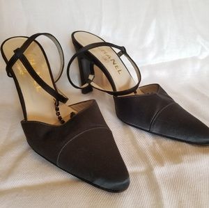 Black Satin Chanel heels